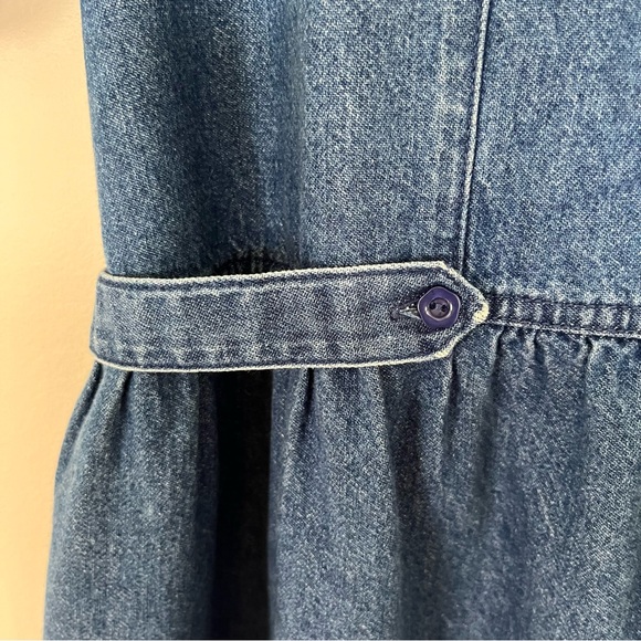 Vintage Embroidered Denim Floral Button Down Tie Back 90s Maxi Dress Size 1X - Picture 9 of 14